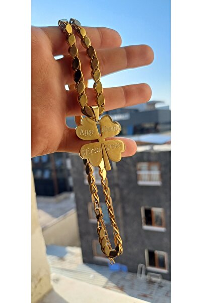 Feride Yonca Kolye Arpa Zincirli 316L Çelik 60 cm Kuyumcu Model Halep Zinciri İsim de YAzılır Fmaccesories