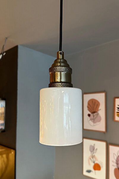 Bamyum Tiny Beyaz Cam Tekli Avize Eskitme Lale Başlık Retro Sarkıt Lamba Restoran Salon Aydınlatma