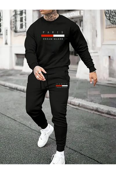 YOHO SPORT Σετ χειμερινής φόρμας Unisex με στάμπα Paris - Χοντρό βαμβακερό φούτερ και φούτερ σετ 2 τεμαχίων