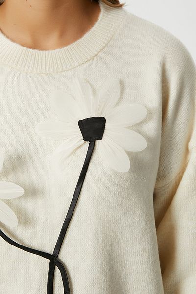 Ritnice Women's Miranda Floral Detail Ecru Knitwear Sweater