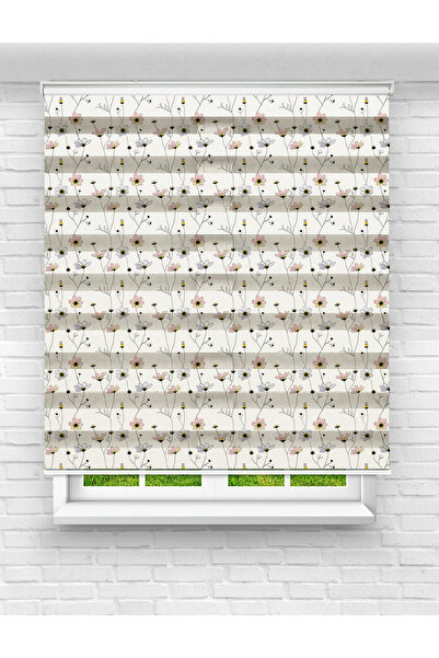 Mas Soft Renklerde Çiçek Dalları Desenli Baskılı Zebra Perde