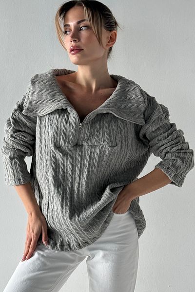 NUDEQUEEN Women's Half Zip Loose Knitwear Sweater Kgt8096