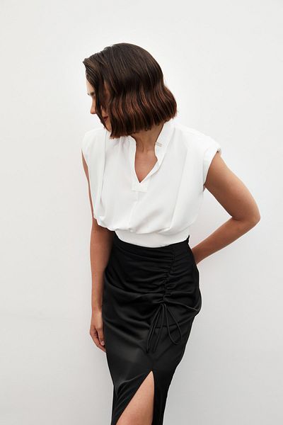Sateen EKRU Tank Top - Με Αξεσουάρ γιακά