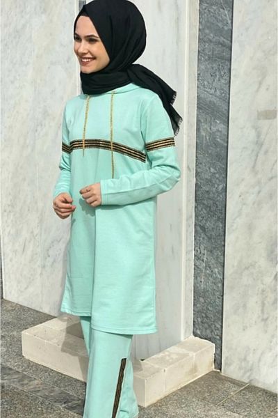 CNG MODA Women's Hooded Glitter Stripe Tracksuit Set