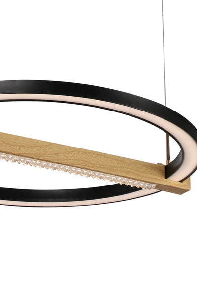Apliqa April Siyah 58 Watt Yuvarlak Ahşap Desenli Modern Salon Led Sarkıt Avize