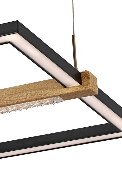 Apliqa April Siyah Kare 58 Watt Ahşap Desenli Modern Salon Led Sarkıt Avize