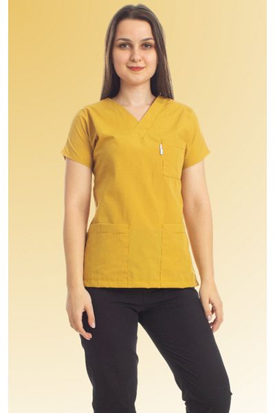 Simirna Üniforma Oxide Yellow Top Black Bottom Terrycotton Surgical Doctor Nurse Spa Veterinary Dentist Uniform Suit