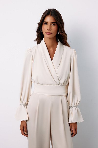 Sateen Beige Blouse - Accessory Detailed