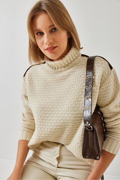 Bianco Lucci Damen-Strickpullover mit Rollkragenpullover und Streifendetail an der Schulter 20246861