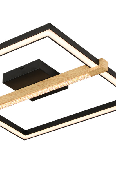 Apliqa April Siyah 58 Watt Plafonyer Kare Ahşap Desenli Modern Salon Led Avize