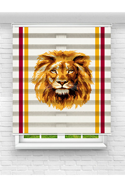 Mas Sarı ve Kırmızı Şampiyon Desenli Baskılı Zebra Perde