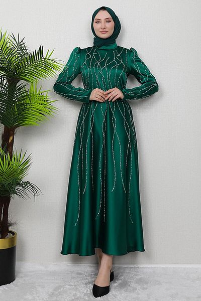 GİZ AGİYİM Βραδινό φόρεμα Emerald Carving Satin