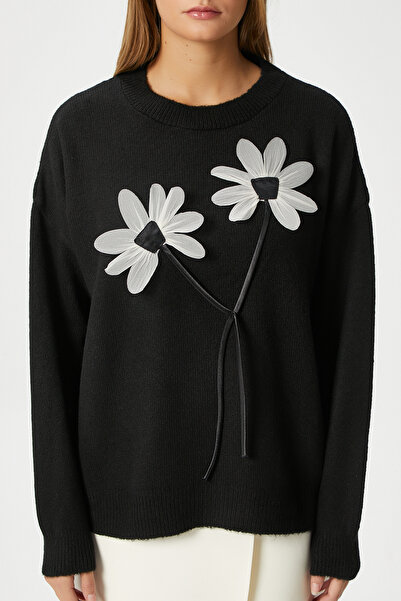 Ritnice Γυναικείο πουλόβερ Miranda Floral Λεπτομέρεια Μαύρο Πλεκτό