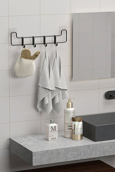 zabata Yapışkanlı Banyo Askısı Siyah Metal Askılık Duvar Askı Organizer Banyo Düzenleyici