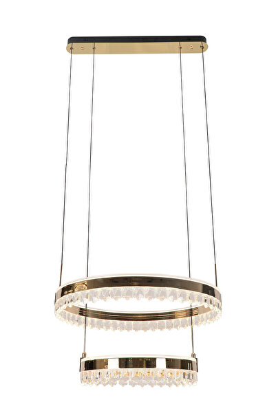 Apliqa Canel Gold İki Katlı 152 Watt Kristal Taşlı Modern Led Sarkıt Avize