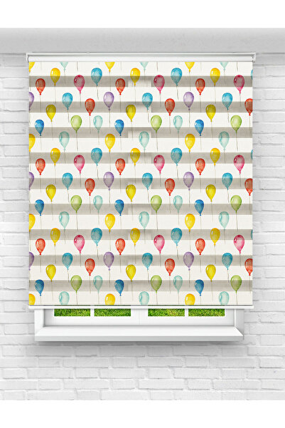 Mas Çocuk Odası İçin Renkli Balonlar Desenli Baskılı Zebra Perde – Neşeli ve ...