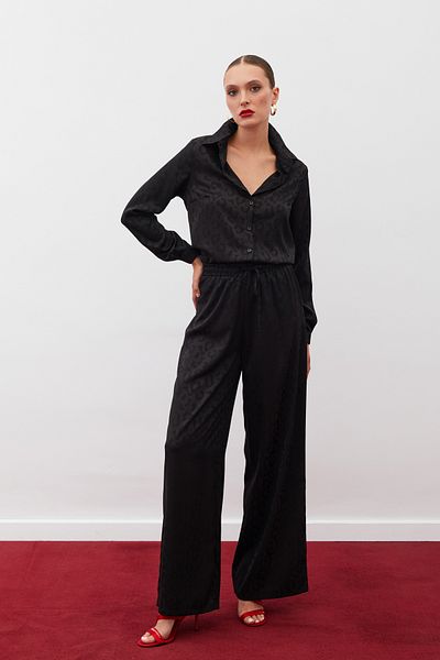 Sateen Cămașă din satin cu model - NEGRU