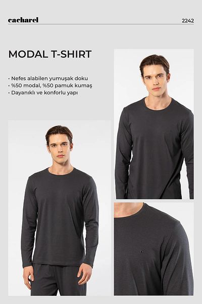 Cacharel Ανδρικό μπλουζάκι 50% Modal, 50% Cotton Crew Neck Long Sleeve