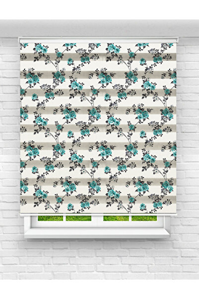 Mas Turkuaz Renkli Çiçekler Desenli Baskılı Zebra Perde – Zarif ve Ferah Çocu...