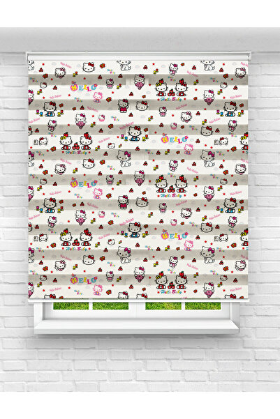 Mas Kız Çocuk Odası İçin Hello Kitty Desenli Baskılı Zebra Perde – Tatlı ve Neşeli Tasarım