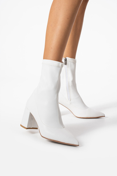 Gökçe Shoes Forga Streç Bilekten Beyaz Kadın Topuklu Bot