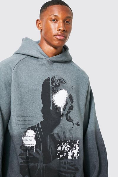 NEWLAKER Unisex Oversize Sculpture Pattern Hooded Sweatshirt