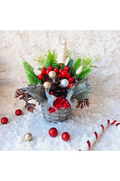 Lotus Hediye Kokinalı Yılbaşı Noel Ahşap Saksı İçerisinde Arajman