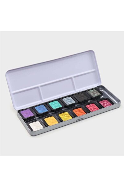 finetec Metalik Yaldız Tablet Sulu Boya Seti 12 Renk F1200