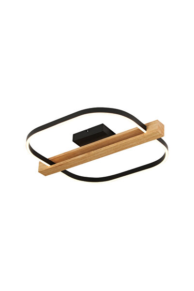 Apliqa Asrın Siyah Tekli Kare 58 Watt Plafonyer Ahşap Desenli Modern Salon Led Avize