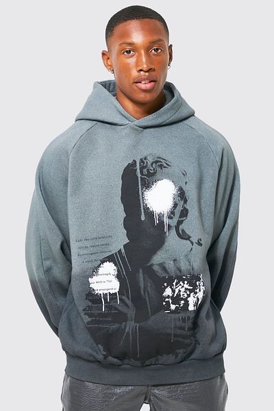 NEWLAKER Unisex Oversize Sculpture Pattern Hooded Sweatshirt