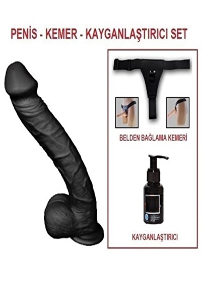 33 cm Belden Bağlamalı Realistik Dev Zenci Penis Set