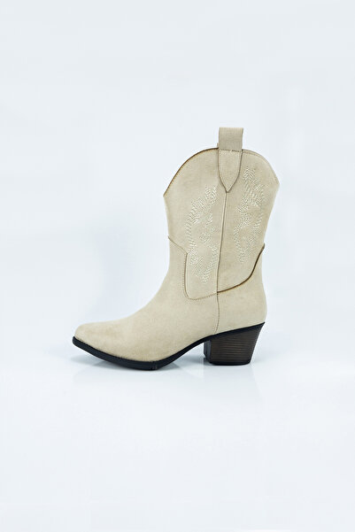 Aktaş Ayakkabı Kadın Bej Su Geçirmez İçi Sıcak Astar Kovboy Modeli Bot