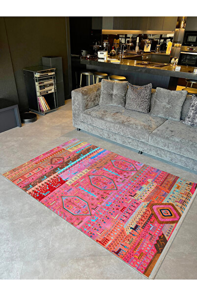Rugs Modern Halı Barcelona Koleksiyonu Pembe Tonlarda Geyik ve Çiçek Motifler...