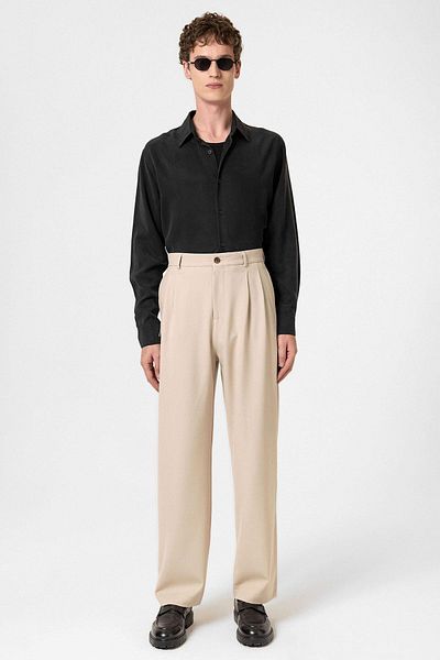 Antioch Beige High Waist Pleated Comfortable Fit Men's Trousers