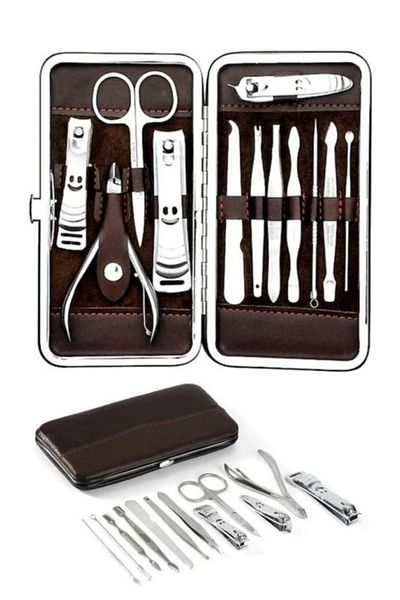 Saltos 12-Piece Manicure Pedicure Set with Leather Bag - Stainless Steel Foot Hand and Nail Care