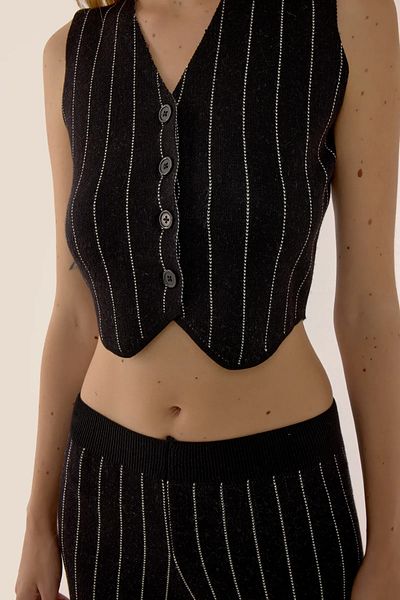 Hiccup Crop Vest & Trousers Striped Knitwear Set
