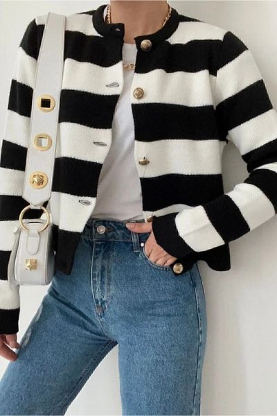 Dier Moda Tricotaj Cardigan scurt cu dungi