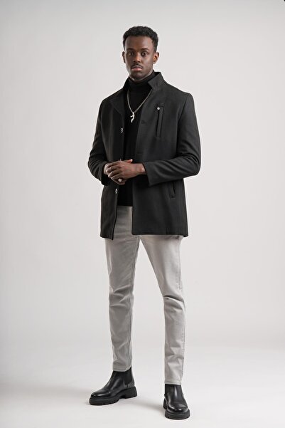 AKÇAYLAR Παλτό με καραβόπανο με λαιμόκοψη - Κλείσιμο με κουμπί, πλαϊνές τσέπες και επένδυση