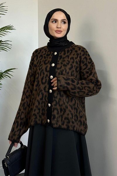 MERVEN AKYÜZ Ζακέτα Talia με σχέδιο Leopard - Καφέ