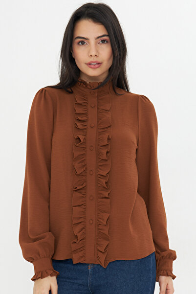NO48 Ruffle Detail Judge Collar Long Sleeve Shirt