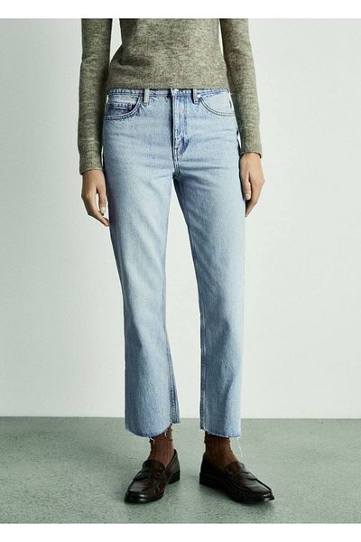 MANGO Woman Blugi crop albi cu tăietură dreaptă