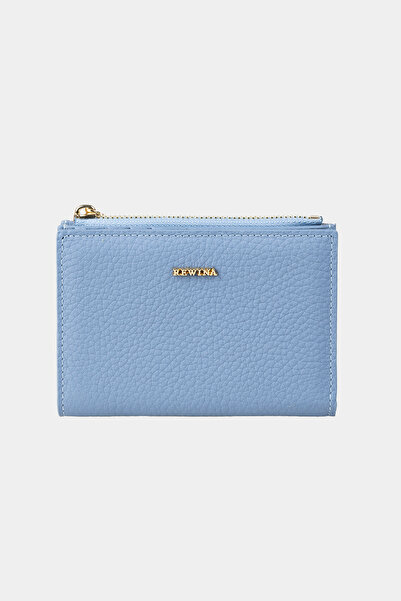 REWİNA Модель 9756 - Жіночий гаманець з натуральної шкіри блакитного кольору з блискавкою