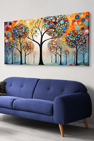 Evinemoda Renkli Soyut Sanat Modern Çiçek ve Yaprak Kompozisyonu Tek Parça Ka...