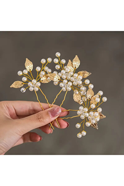 Eva Flore مشبك شعر مرصع بالأحجار للعروس والحوامل - 3 قطع من شعر الخطوبة الذهبي