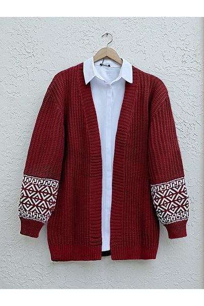 Modamorfo Sweater Cardigan with Patterned Sleeves