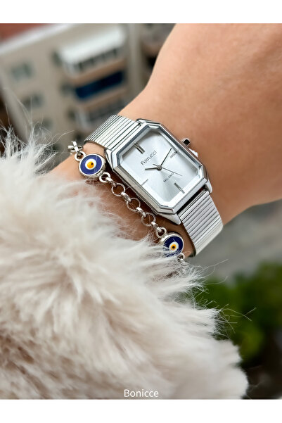 Ferrucci Gümüş Renk Çelik Kordon Garanti Belgeli Kol Saati+bileklik