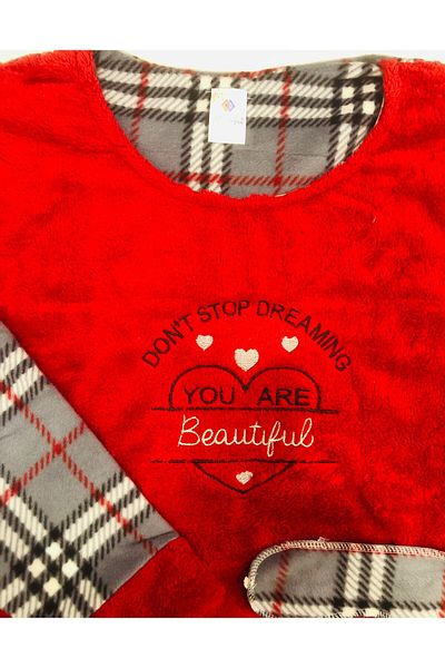 Akasya Women's Plus Size Plaid Pattern Fleece Pajama Set 2171