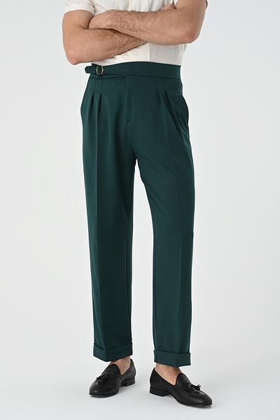 Antioch Emerald Buckle Detailed Pleated High Waist Men's Trousers