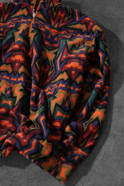 Slatra Men's Antique Pattern Half Zipper Oversize Fleece Sweatshirt