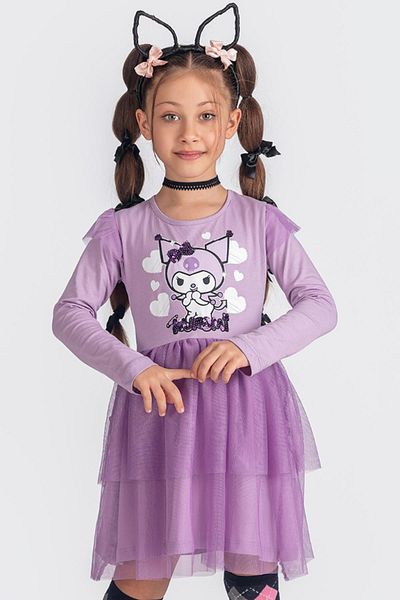 Minik Dolap Kuromi Φούστα από Τούλι Μακρυμάνικο Κοριτσίστικο Φόρεμα - Λιλά